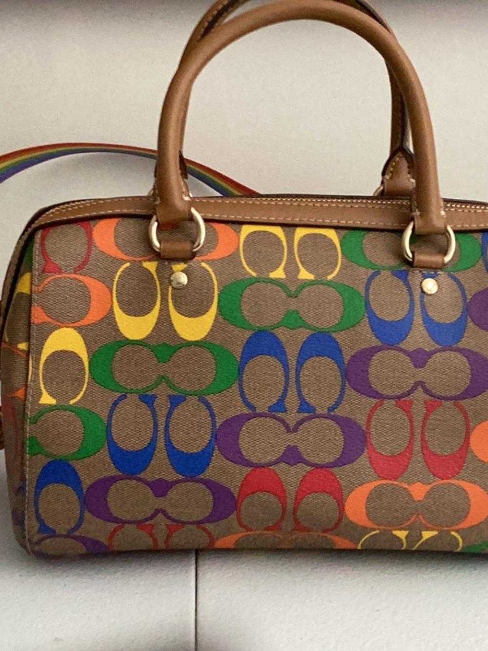 Coach Rainbow Signature Canvas Rowan Satchel Handbag New Without tags - Picture 3 of 11